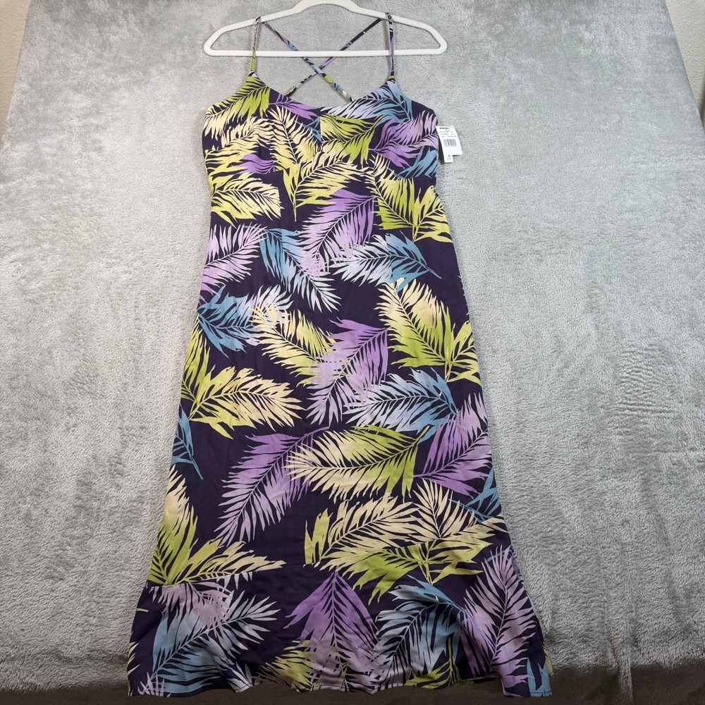 Hilo Hattie Maxi Dress Women Size 10 Purple Tropical Palm Leaf 100%‎ Silk NWT